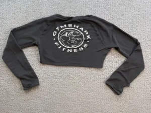 Gymshark Shark Fitness Cropped Long Sleeve Henley Top Gray Women's Small Y2K thumbnail 1