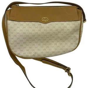 GUCCI Vintage Beige Coated Canvas/ Leather Crossbo thumbnail 1