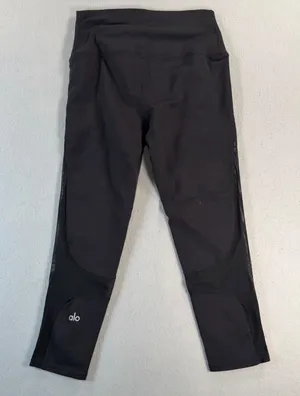 Alo Yoga Coast Mesh Inset Crop Leggings Black High Waist Athletic Pants thumbnail 1