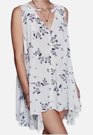 Free People Swing Tunic Dress Blue White Size Medium. thumbnail 1