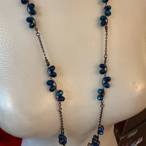 Necklace Blue single strand Lariat Faceted Iridescent glass Crystal beads thumbnail 3