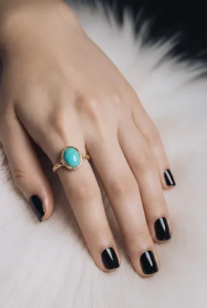& Other Stories Women’s Stainless Steel Gold Tone Faux Turquoise Adjustable Ring Size 6-9 thumbnail 2