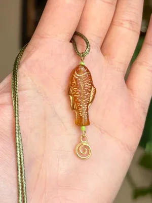 Handmade quality Czech glass amber fish boho funky necklace🌀🐟💙 thumbnail 3