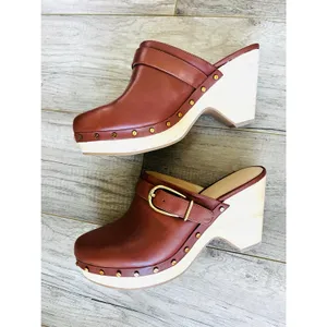 NWOB Veronica Beard Women Hendrix Clog Brown Hazelwood Buckle Leather Mule 10 thumbnail 5