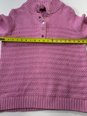 Talbots Cotton Wool Blend Rose Pink Buttoned V-Neck Textured Sweater Size Large thumbnail 4