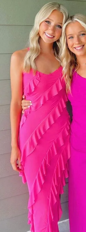 Pink Ruffle Maxi Dress Size XS thumbnail 1