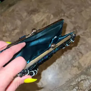 Sequined evening handbag purse with beads clutch green thumbnail 5