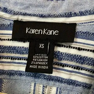 Karen Kane Knee Length Long Sleeve Blue & White Textured Dress XS #768 thumbnail 3