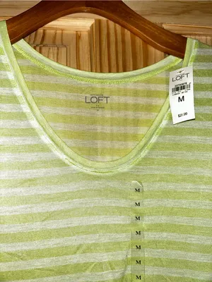 LOFT Women’s Lime Green Striped V-Neck Tee nwt thumbnail 4
