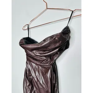 ALC Frank Brown Faux Leather Sleeveless Strapless Ruched Side Cutout Andie Dress 8 thumbnail 7
