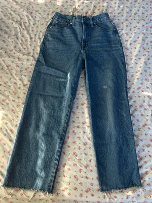 Madewell Medium Blue Wide-Leg Jeans with Frayed Hem thumbnail 1