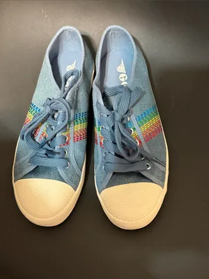 Gola‎ Coaster Rainbow Stitch Denim Multi Canvas Vegan Sneakers Womens Size 8 thumbnail 2