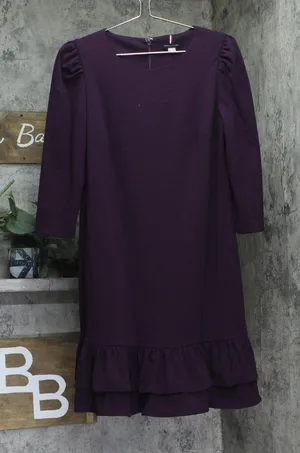 Tommy Hilfiger Womens 3/4 Sleeve Ruffled Hem Dress A3IC15MD Aubergine Purple 10 thumbnail 1