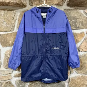 Vintage Purple Columbia Long Thin Lightweight Windbreaker Jacket w Logo Spellout thumbnail 1