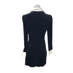 NEW Commense Black Velvet Velour Long Sleeve 1/4 Zip Polo Mini Dress Size XS thumbnail 2
