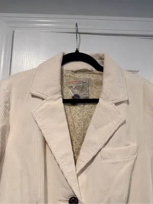 NWT L.L.Bean Size 16 Cream Corduroy Blazer Jacket Cotton Floral Lined Button thumbnail 2