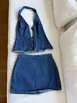 Meshki Dark Blue Denim Skirt Set thumbnail 4
