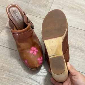 Madewell Leather Floral Clog Mules Women's 9 Brown Pink Wood Heel Y2K Boho thumbnail 7