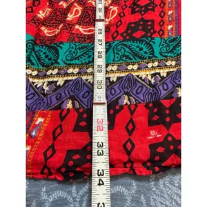 Vtg Christine Parker Cotton Block Print Faux Patchwork Maxi Skirt M Drawstring thumbnail 5
