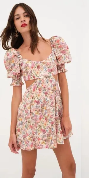 For Love and Lemons Arya Floral Puffed Sleeves Mini Dress Size M Homecoming thumbnail 1