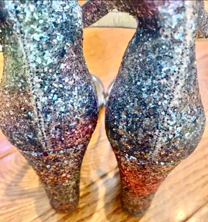 Bamboo women blue/pink glitter sparkle block heels sandals size 37.5 thumbnail 9