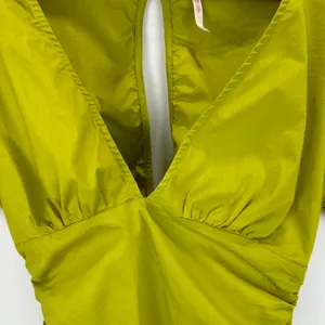 Free People Tastemaker Mini Dress Cotton Ruched Pleated Puff Sleeve Green XS thumbnail 10