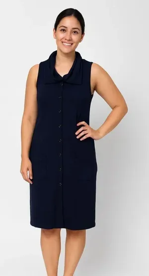 ELLA J WEEKEND MEDIUM 100% wool collared sleeveless midi button front dress #749 thumbnail 1