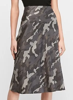 Express- Black & Grey Camo Satin Midi Skirt thumbnail 1