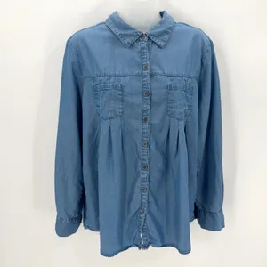 Style & Co Shirt Women's PL Petite Large Blue Pleated Roll Tab Sleeve Flowy Top thumbnail 3