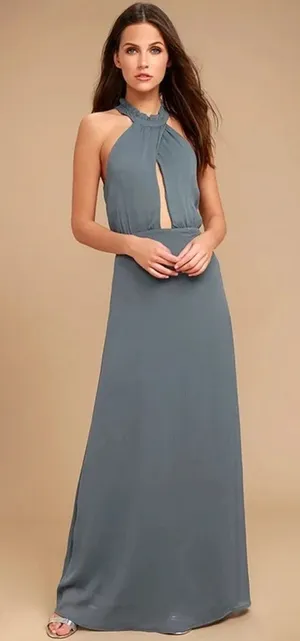 LULU'S Beyond Explanation Slate Grey‎ Maxi Dress Size Medium thumbnail 1