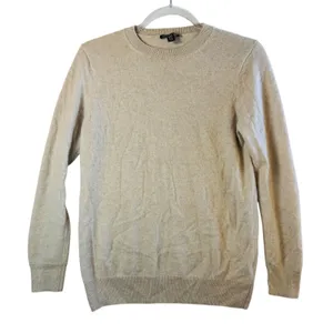 Hilary Radley Cashmere Oatmeal Beige Crewneck Sweater Womens S Minimalist‎ Chic thumbnail 1