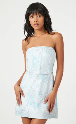 Forever 21 NWT Floral Jacquard Metallic Shimmer Corset Strapless Mini Dress thumbnail 1