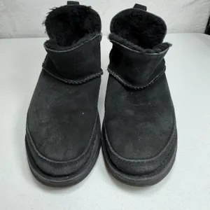 UGG 7 Melrose Ankle Boots 1103807 Black Suede Sheepskin Lined Cozy Winter Warm thumbnail 5