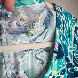 Lilly Pulitzer Navy Blue Green Floral Print Mini t shirt Dress thumbnail 4
