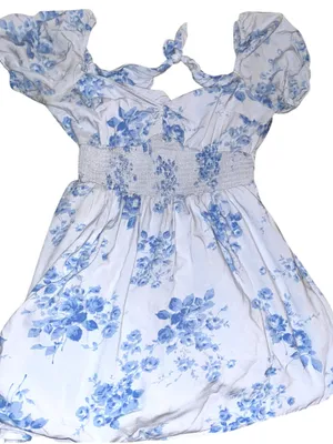 Hollister Blue Floral Puff Sleeve Sundress thumbnail 1