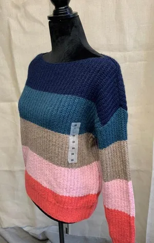 NWT Old Navy Sweater XS Stripes Blue Pink Orange thumbnail 1