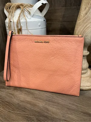 MICHAEL KORS Peach Leather Wristlet Clutch thumbnail 2