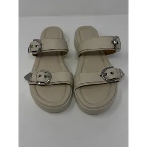 Frye Western Double Buckle Platform Slide Sandal Beige Leather Women Size 8 thumbnail 11