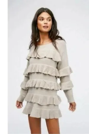 One Teaspoon Elegant Ruffle Tiered Sweater Dress - Beige thumbnail 1