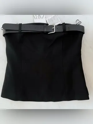 Zara Black Tailored Crop Top with Wide Buckle Belt thumbnail 2