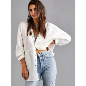 Free People Summer Daydream Buttondown Top in Ivory Size Small Gauze Oversized thumbnail 3