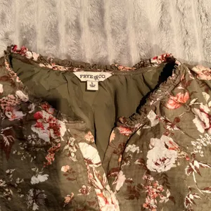 Frye and Co. Womens Olive Green Floral Long Sleeve Tiered‎ Mini Dress Large thumbnail 3