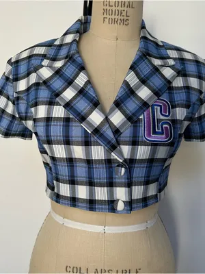 Blue Plaid Cropped Button thumbnail 1