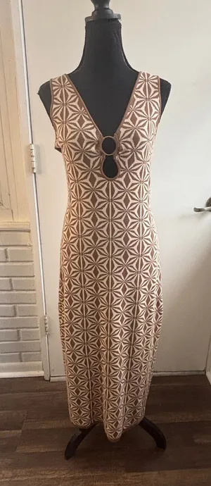 House of Harlow 1960 NWT Geometric Knit Maxi Dress medium‎ boho retro layered thumbnail 1