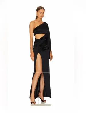 Michael Costello X Revolve Kamaria Gown Black One-Shoulder Cutout Maxi Dress thumbnail 2