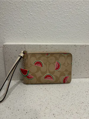 🍉Coach Corner Zip Wristlet in Signature Canvas w/Watermelon Print🍉 ~ EUC thumbnail 4