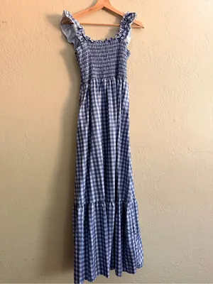 Smocked Grey Gingham Maxi Dress with Ruffle Straps Gray Size XL thumbnail 3