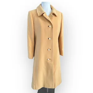VTG 60s Yellow Wool Maxi Trench Coat Giralda Room 8/10 Quiet Luxury Clean Girl thumbnail 3
