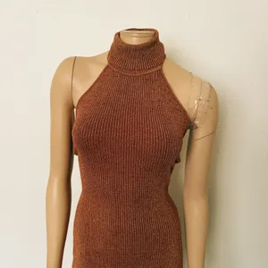 [Superdown] Copper Metallic Arima Halter Neck Knit Midi Sweater Dress Sz Small S thumbnail 5
