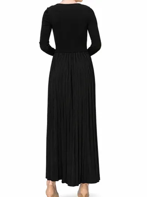 Melloday Mixed Media Long Sleeve Maxi Dress in black size medium thumbnail 3